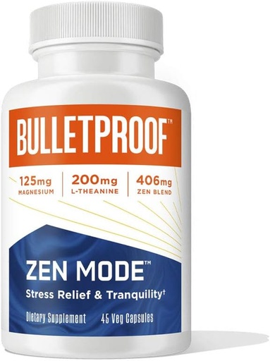 [BRSWYZL7BMMRGC34] Bulletproof Zen Mode Stress Relief and Tranquility Capsules, 45 Count, Supplement for Calm and Relaxation
