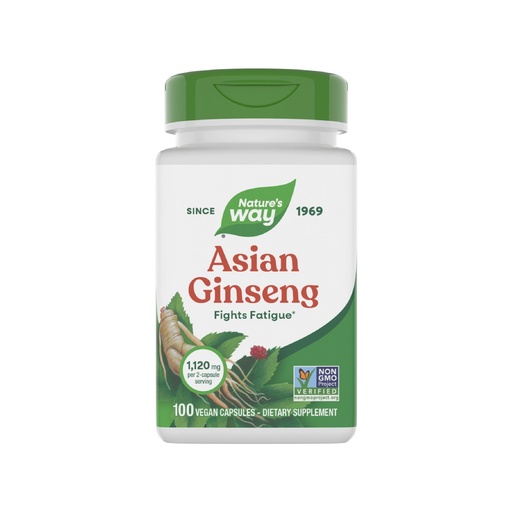 [BRSWIYQYCYCAMAD4] Nature's Way Asian Ginseng, Fights Fatigue*, 1,120mg Per 2-Capsule Serving, Non-GMO Project Verified, Vegan, 100 Capsules (Packaging May Vary)
