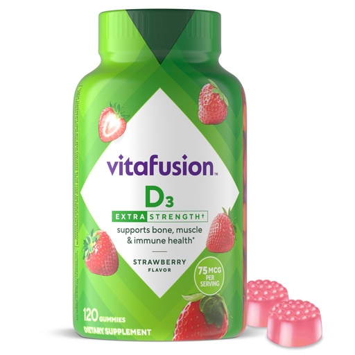 [BRSWIHIODINBQHLI] vitafusion Extra Strength Vitamin D3 Gummy, Strawberry Flavored Bone and Immune System Support (1) 120 Count