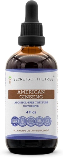 [BRSWGZYKCQHBOFYV] Secrets of the Tribe American Ginseng Tincture Alcohol-Free Extract, Farm Grown American Ginseng (Panax Quinquefolius) Dried Root Tincture Supplement (4 FL OZ)