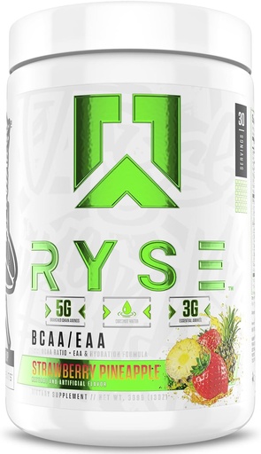 [BRSWY2YCDMHQ2DT6] RYSE BCAA EAA Powder - Strawberry Pineapple - 5g Branched Chain Amino Acids, 3g Essential Aminos, Sugar-Free Electrolytes for Pre & Post Workout Muscle Recovery, Hydration and Strength - 30 Servings