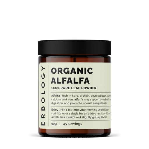 [BRSROAQPCIMWMYL5] Erbology Organic Alfalfa Powder 3.2 oz - 45 Servings - Supports Bone and Gut Health - Rich in Vitamin A, Calcium and Iron - Sustainably Sourced Straight from Farm - Small Batch - Vegan - GMO-Free