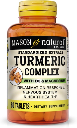 [BRSWIBIHPMMBGHD4] Mason Vitamins Turmeric Complex with Vitamin D3 and Magnesium Tablets, 60 Count
