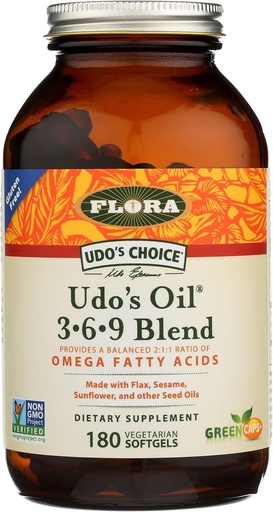 [BRSWIY3ZAYGWOHLK] Flora Udo's Oil 3-6-9 Blend - Contén coco orgánico, Flax Seed Oil & More - 180 Softgels vexetarianos