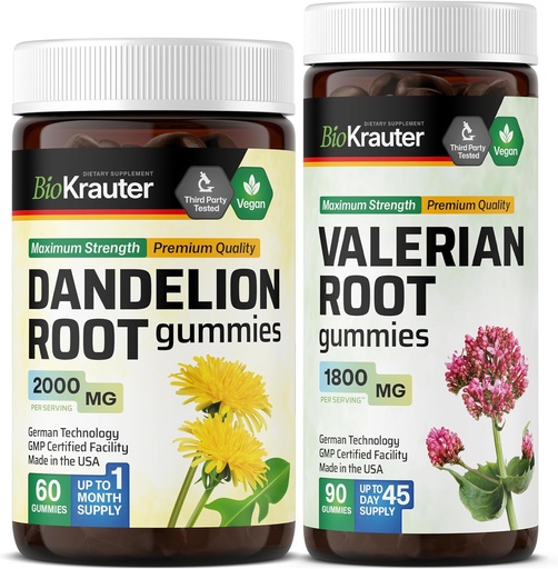 [BRSRAGAZB4JQ4YLG] BIO KRAUTER Racine de dandelion 60 Gummies et racine valériane 90 Gummies