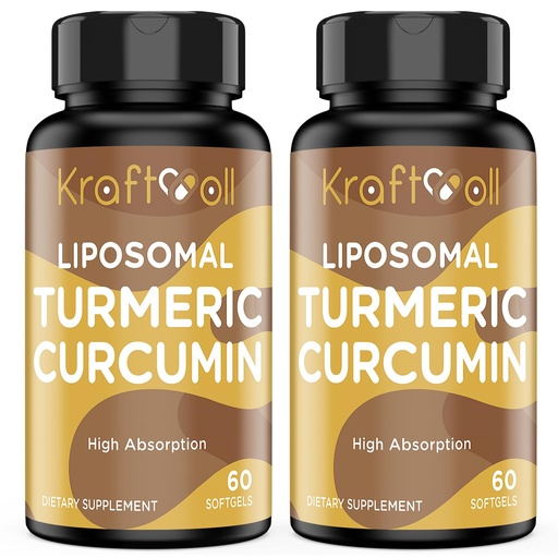 [BRSRAZL2PN7RA3TO] Liposomal Turmeric Curcumin 2200 mg with Black Pepper for Enhanced Absorption and Joint Support, 60 softgels (2 Bottles)