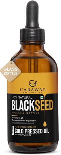 [BRSW2BQRCJ6B4E3H] CARAWAY Organic Black Seed Oil - Cold Pressed Nigella Sativa Oil - Pure and Unrefined - Rich in Thymoquinone for Immune Support, Hair and Skin Care | Glass Bottle