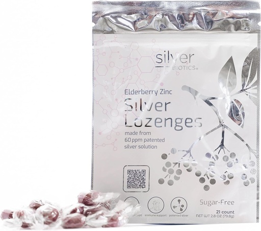 [BRSROZQ3CN7REDQZ] Silver Biotics Sugar-Free Colloidal Silver Lozenges | 60 ppm SilverSol | Immune Support + Throat Soothing Comfort | Elderberry Zinc | 21 Count