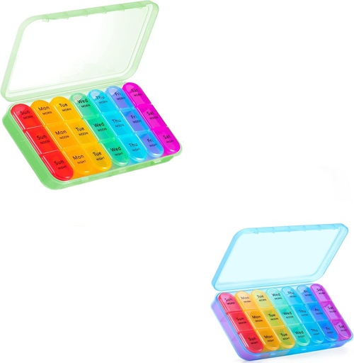 [BRSROZQFDMGWAF3B] Asprink Green and Blue Pill Organizer 3 kali sehari - kotak pil KB minggu 3 kali sehari, kotak pil KB harian 7 Day Medicine Organizer
