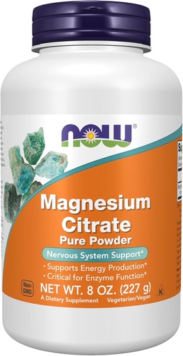 [BRSWIZTYPNYB4GT2] Now Foods Supplements, Magnesium Citrate Pure Powder, Enzyme Funktion *, Nervesystemet Support *, 8 - Ounce