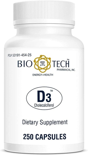 [BRSWIZ3RAJYBYC3U] Bio-Tech Pharmacal Vitamina D3 (D3 1k UI, 250 Cuenta)