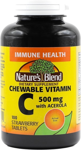 [BRSWIYYOAEABW2YV] Nature's Blend Vitamin C Chewable Acerola, Strawberry 500 mg 100 Tablets
