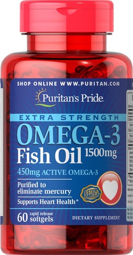 [BRSWIZQ3OV7RADI5] Puritans Pride Extra Strength Omega-3 Fish Oil 1500 Mg 450 Mg Active Omega-3 Softgels, 60 Count