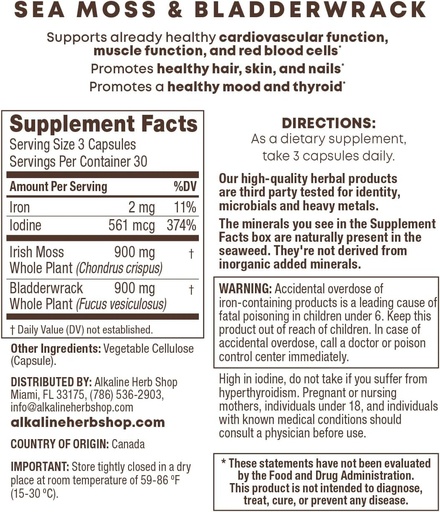 [BRSROEILOAMG23TH] Alkaline Herb Shop Sea Moss and Bladderwrack Supplement 90 Capsules