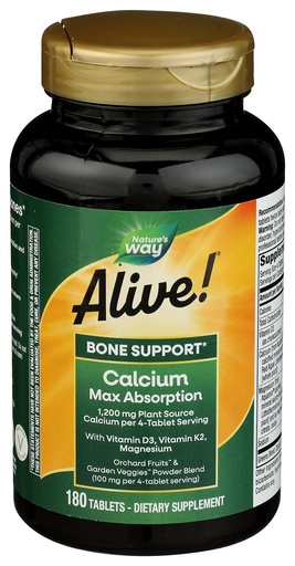 [BRSWGEI6O4CAGHIZ] Nature's Way Nature's Way Alive! Calcium Bone Formula, Max Absorption, Plant Source Calcium, 180 Tablets, 180 Count
