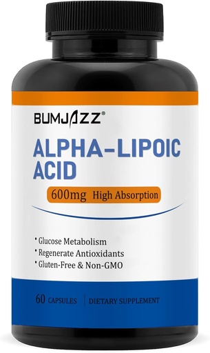 [BRSRAZIDAEJR4G3U] Alpha Lipoic Acid 600mg, pomaga wspierać Glukozę Metabolizm i Regenerat Przeciwutleniacze Non-GMO - Gluten Free - Soy Free - 60 Count