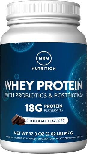 [BRSWIYQCORYQ42Q7] MRM Nutrition Whey Protein | Chocolate Flavored |18g Proteína | con 2 millóns de probióticos + encimas dixestivos + BCAAs | High Absorción + Digestion | Hormona + libre de antibióticos | 33 Servidos