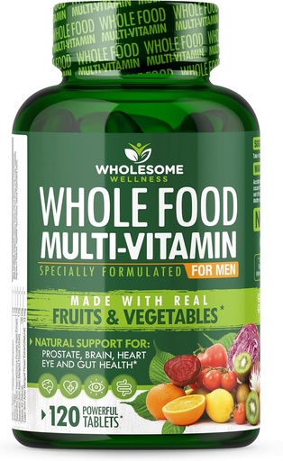 [BRSWGHQLCR7REGTU] Wholesome Wellness Whole Food Multivitamin for Men - Natural Multi Vitamins, Minerals, Organic Extracts - Vegan Vegetarian - 120 Tablets