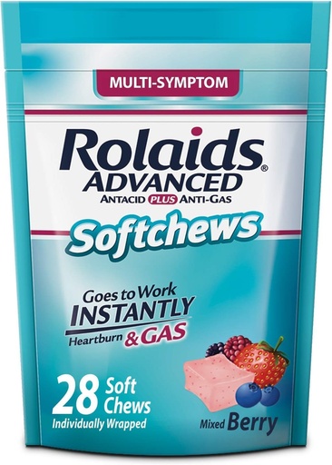 [BRSWYZQ6PIPAIH3G] Rolaids Advanced Antacid Plus Anti-Gas Softchews, 28 Count, Mixed Berry, Heartburn and Gas Relief