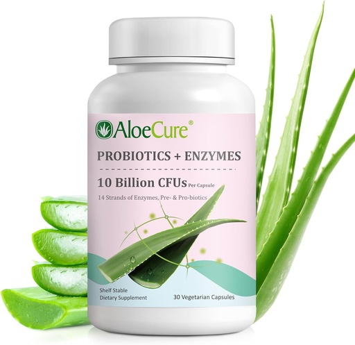 [BRSW2ZYRBUARQFL5] AloeCure Daily Probiotics 10 Billion CFU für Verdauungsunterstützung 8 Strains, 6 Präbiotika & Enzyme - Verdauungsergänzung mit Bromelain für Frauen & Männer - Gut-Unterstützung, Verdauungshilfe, 30 Caps