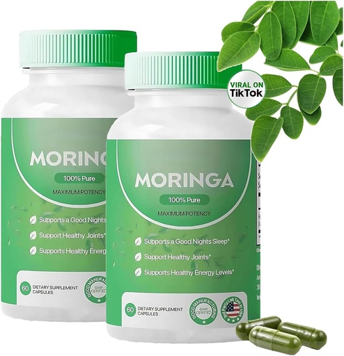[BRSRAATQCEPGYDTP] Pure Moringa Powder Capsules - 800mg, Antioxidant Superfood for Energy, Skin Health & Gut Support - Rich in Essential Vitamins & Amino Acids - Natural, Non-GMO, 60 Capsules (2)