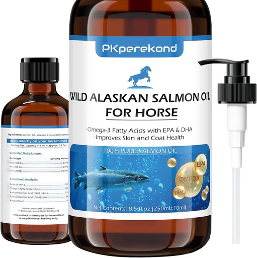 [BRSRAEICOUBRGDTA] Salvaje Aceite de Salmón de Alaska para Caballos, Alivio de Itch, Petróleo de Pesca Omega 3 EPA+DHA Ácidos grasos, Esquí y Carne Suplemento para Caballos, Función de Soporte, Immune &amp; Heart Health
