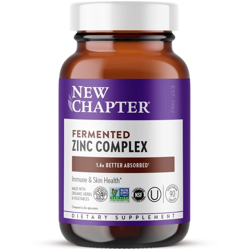 [BRSW2FIZC4JWA2T5] New Chapter Zinc Supplement, Fermented Zinc Complex, ONE Daily for Immune Support + Skin Health, Mineral-Balancing Formula Rich in Copper, Easy to Swallow & Digest, 90 Count (3 Month Supply)