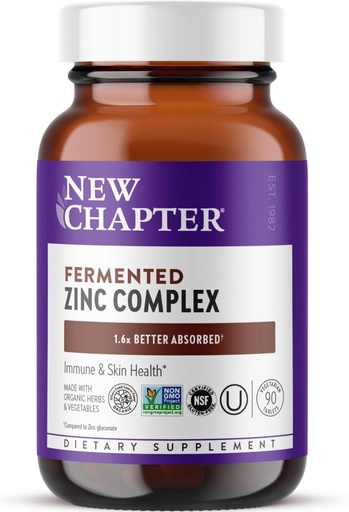 [BRSW2FIZC4JWA2T5] Nouveau chapitre supplément de zinc, complexe de zinc fermenté, ONE quotidien pour le soutien immunitaire + santé de la peau, formule de balançant minéral riche en cuivre, facile à avaler et à digérer, 90 comte (3 mois d'approvisionnement)