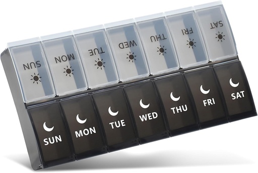 [BRSROGARDIGRY3TA] Pilula-antolatzailea 2 aldiz egunean, Weekly Pill Case, AM PM Pill Box, Day Night Pill Edukiontzi 7 Day, Bitamina Case Medicine Dispenser Bi aldiz egunean (Black & White)