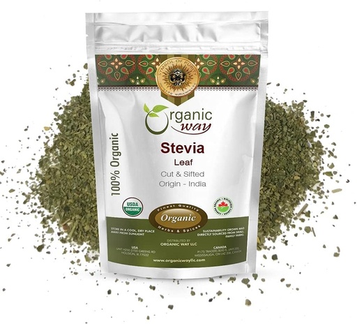 [BRSW22T4C4BAAC33] Organic Way Stevia Leaf Cut & Sifted (Stevia Rebaudiana) - Kosher & USDA Certified CLANE124; Non- GMO & Gluten Free CLANE124; Natural Sweettener CLANE124; 100% Syr from India (1 / 2LBS / 8OZ)