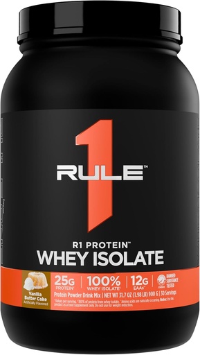 [BRSW2A37BMOREHLO] Rule 1 R1 Protein Whey Isolate - with 25g Protein & 6g BCAA Exclusively from Isolated & Hydrolyzed Sources for Workout Recovery (2 Pounds*, Vanilla Butter Cake)