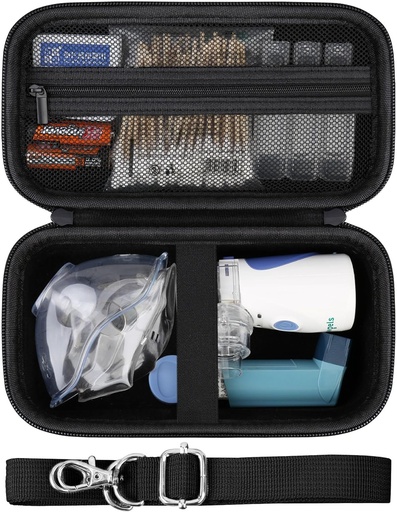 [BRSROALRCUBW2234] Hard Case for Portable Nebulizer Handheld Mesh Inhaler Spacer Nebulizers Machine for Adults & Kids Travel Household Use, Protective Holder Bag with Mesh Pocket for USB Cable and Battery, Black