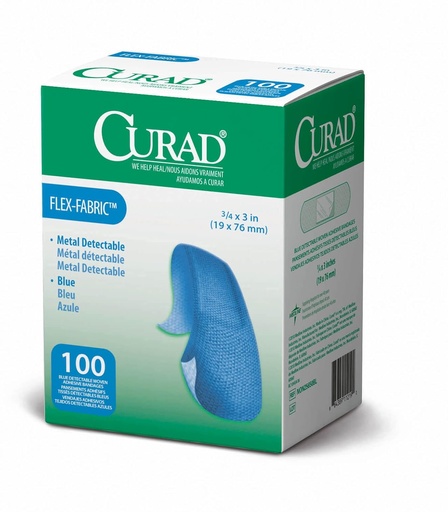 [BRSWIFYAAIFBKHA7] CURAD Food Service Metal Detectable Blue Fabric Adhesive Bandages 3/4" x 3", Pack of 100