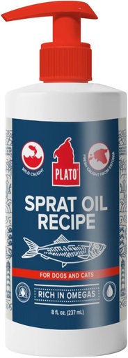 [BRSROH36CMBAAHLZ] PLATO Pet trata óleo de peixe para cães - Ómega 3 Óleo para cães - Suporta pele saudável e casaco - Baltic Sprat Oil Receita 8 Onças