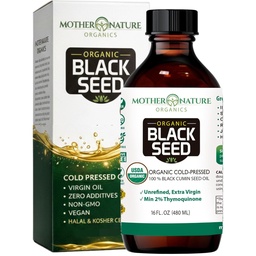 Mother Nature USDA Organic Black Seed Oil – Cold Pressed, Unrefined & Vegan Nigella Sativa, High Thymoquinone (2%+), Omega 3 6 9 for Immune, Joint & Heart Support, Hair & Skin, Non-GMO, 16oz