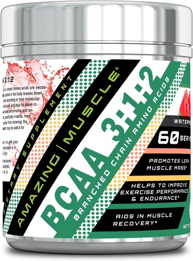 [BRSWGHTQAAAQICTA] Amazing Muskel BCAA 3:1:2 Supplement | 60000 Mg Per Serving | 60 Serveringer | Vannmelon Flavor