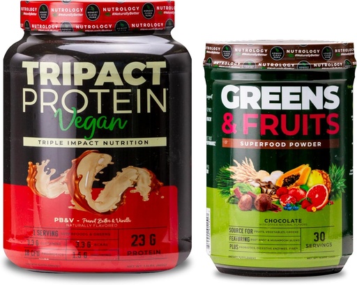 [BRSRAZD5CR5AACAY] Nutrology Greens & Fruits Powder-Naturally Sourced Superfood, Chocolate (30 Servings) TRIPACT Vegan Protein Powder, for Vegan Protein Shakes, Peanut Butter Vanilla (20 Servings)