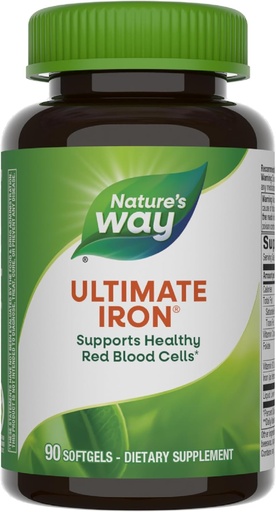 [BRSWIY32BQOBYDDM] Nature’s Way Ultimate Iron, unterstützt gesunde rote Blutzellen,* unterstützt Zelluläre Energieproduktion*, 50 mg pro 2-Softgel Servieren, Glutenfrei, 90 Softgels (Packaging May Vary)