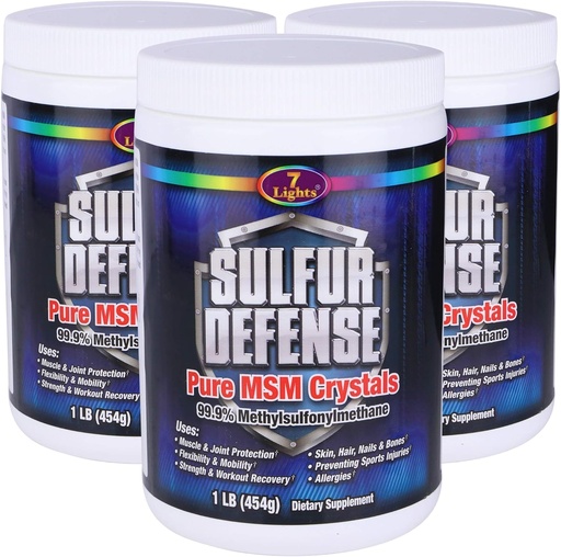 [BRSWIEYBBMHBKFAV] 7 Lights Sulfur Defense Opti-MSM 99.9% Pure MSM Powder | Dietary Supplement for Joints, Skin & Immune Support – Organic Methylsulfonylmethane, Vegan, Non-GMO, Gluten-Free – Made in USA (3 x 1 LB)