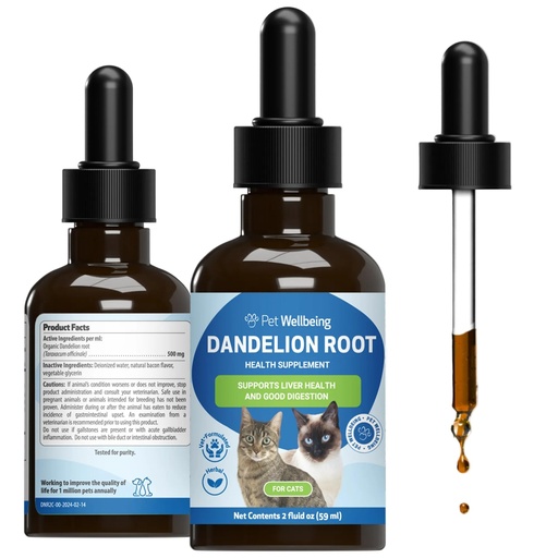[BRSWGYYKBB6BMFAU] Pet Wellbeing Dandelion Root for Cats - Liver & Heart Health, Digestive Function, Blood Sugar Support, Certified Organic - Veterinarian-Formulated Herbal Supplement 2 oz (59 ml)