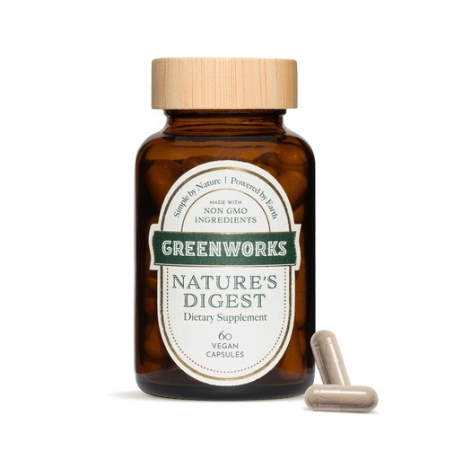 [BRSROZYHORYBGDQV] Greenworks Nature's Digest Daily Digestive Supplement - Probiotic, Prebiotic, Fiber, Digestive Enzymes & Herbal Blend with Psyllium Husk, Triphala & Saccharomyces Boulardii, 60 Vegan Capsules