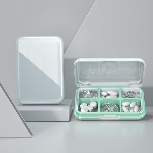 [BRSROYLRC4CB6GQ4] Pill Box Waterproof Travel Pill Case Portable Daily Pill Container Pill Holder Purse 6 Compartments Pocket Compact Medicine Organizer for Vitamin, Fish Oils,Supplements,Medication (Large White)