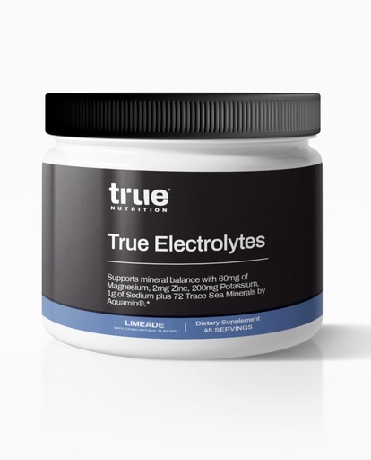[BRSWYAQOOANB4CTG] True Electrolyte Hydration Supplement Drink Mix (Limeade) | Supports Healthy Mineral Balance w/Zinc, Potassium, Magnesium, Sodium, Aquamin® 72 Trace Sea Minerals | 5 Cal. 0g Sugar. 45 Servings.