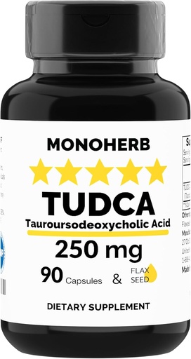 [BRSWYZILA4NRG3Y6] MONOHERB TUDCA - Tauroursodeoxycholic Acid - 250 mg per Capsule - 90 Vegetarian Capsules - Made in USA