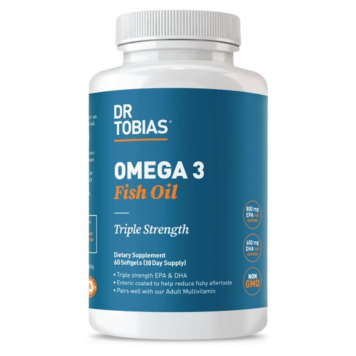 [BRSW2ZIKAQMRYH3L] Dr. Tobias Omega 3 Fish Oil 2000mg Triple Strength with 800mg EPA 600mg DHA Per Serving | Fish Oil Omega 3 Supplements for Heart Brain & Immune Support - 60 Softgels (30 Servings)