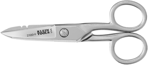 [BRSWIYYZDIJR2YLU] Klein Tools 2100-9 Stainless Steel Electrician Scissors, Made in USA, 5.25-Inch Free-Fall Handle Snips, Stripping Notches, Non-Slip Serrated Blade