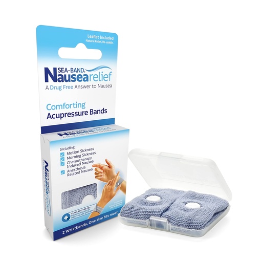 [BRSROCAYCEHGGYLV] Dramamine Nausea Ginger Chews, 20 Count and Sea-Band Anti-Nausea Acupressure Wristband for Motion & Morning Sickness, 1 Pair