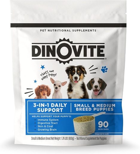 [BRSROYYBBN6RGALB] Dinovite 3 in 1 Probiotic for Puppies, Skin & Coat, Digestive Health & Joint Relief, Dog Food Toppers, Salmon Oil, Glucosamine, Allergy Relief & Itch Relief Skin Care, 90 Servings (Puppy)