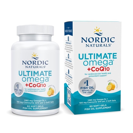 [BRSWIYAKCIOGC2Q7] Nordic Naturals Ultimate Omega + CoQ10, Lemon - 60 Soft Gels - 1280 mg Omega-3 + 100 mg CoQ10 - Heart Health, Cellular Energy, Antioxidant Support - Non-GMO - 30 Servings