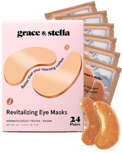 [BRSROBDYAUJRACTZ] grace & stella Caffeine Under Eye Patches - Awakening Eye Patches for Puffy Eyes and Dark Circles - Under Eye Mask Patches with Niacinamide & Hyaluronic Acid - Vegan, Cruelty-Free (Bronze, 24 Pairs)